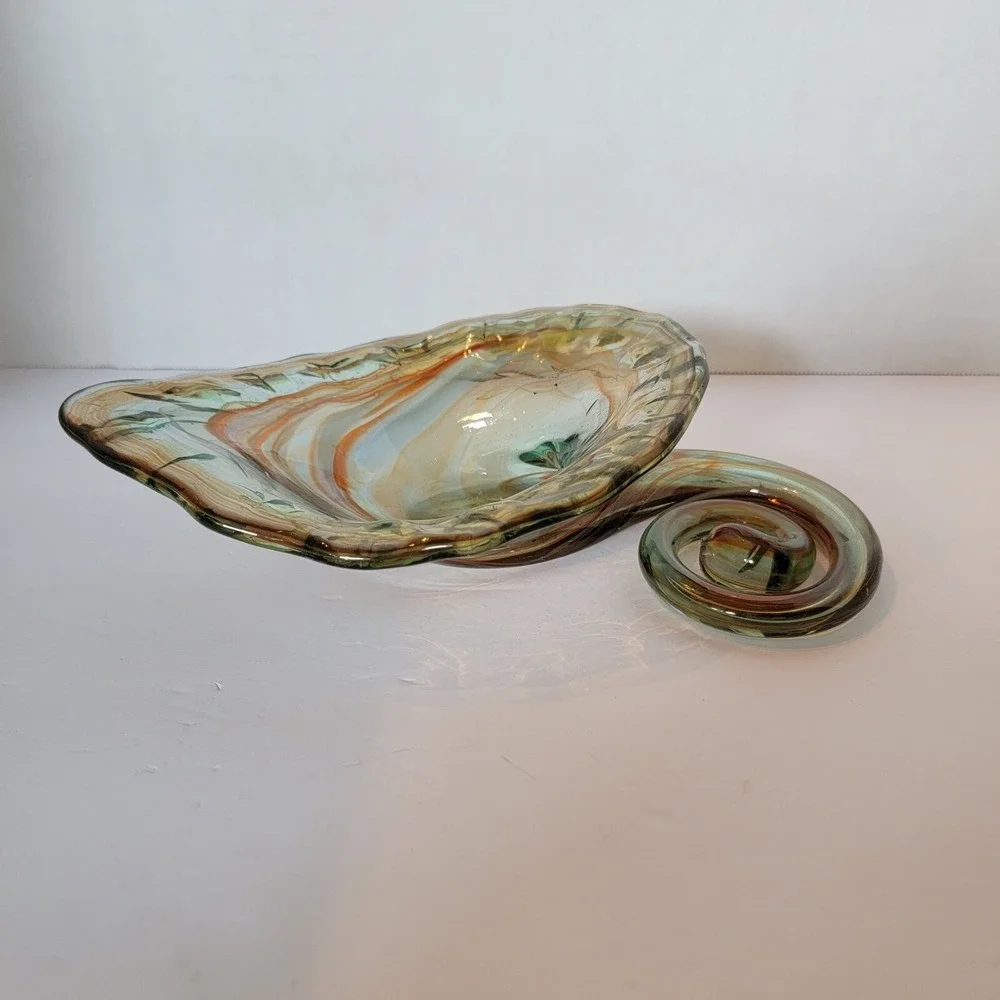Mid-Century Modern Cornucopia Shaped Coil Swirl Art Glass Hand Blown